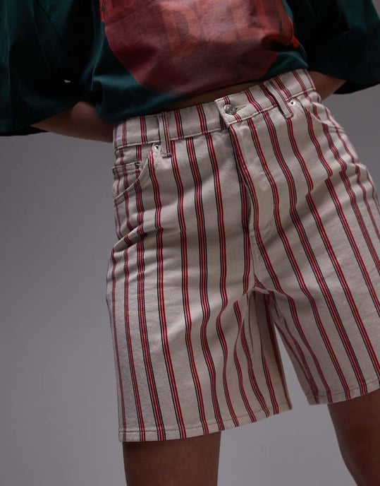 Topshop denimjorts i röd rand - Image 4