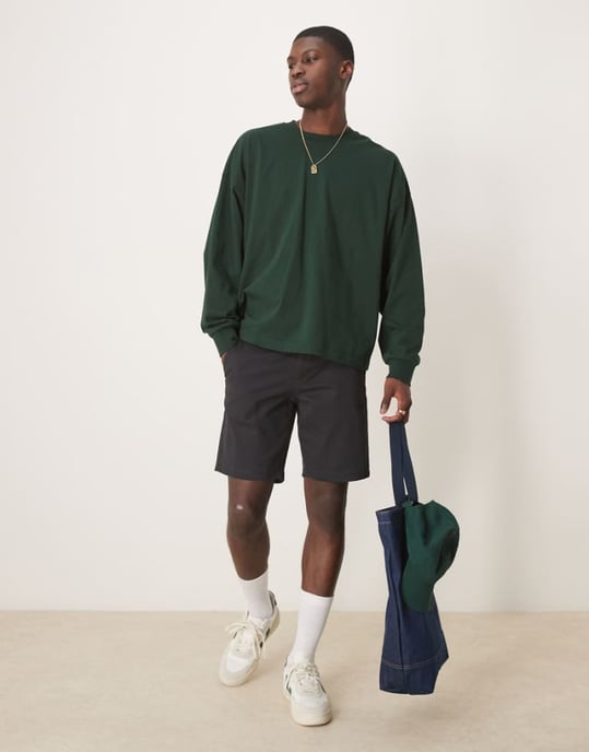 ASOS DESIGN slim regular längd chino shorts i svart - Image 1