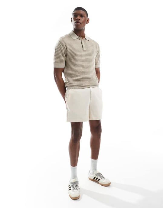 ASOS DESIGN breda korta texturerade shorts i ecru - Image 2