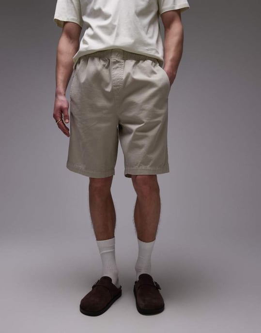Topman tvättad bomullschinoshorts i sten - Image 2
