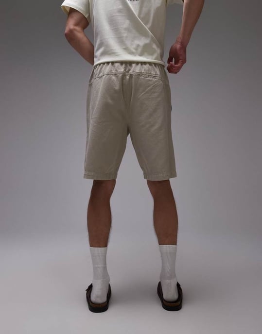 Topman tvättad bomullschinoshorts i sten - Image 4