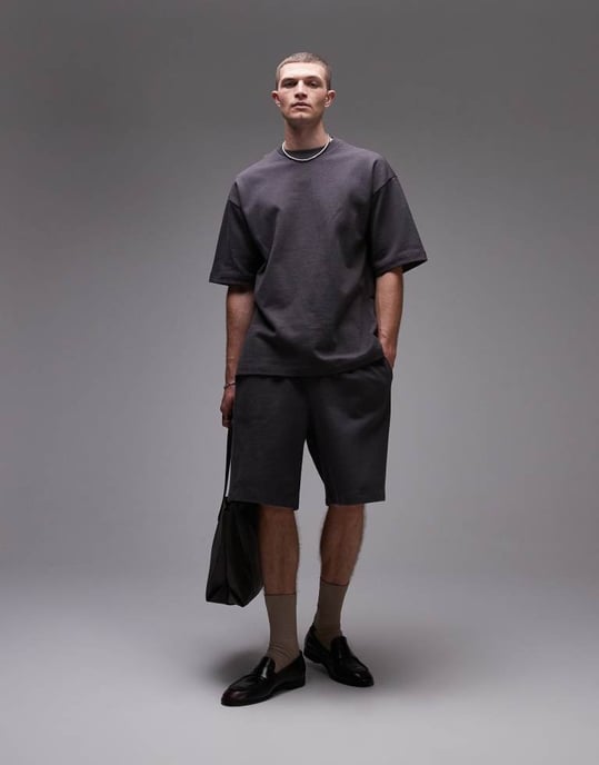 Topman avslappnad passform linneblandad kortärmad sweatshirt i kolgrått - Image 2