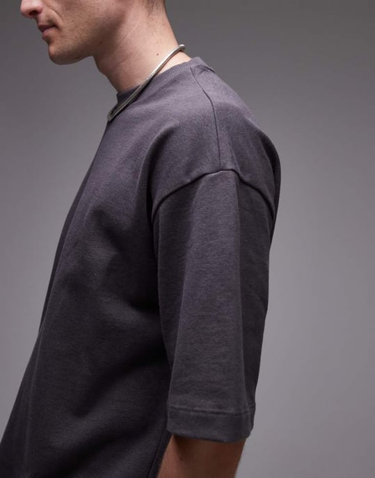 Topman avslappnad passform linneblandad kortärmad sweatshirt i kolgrått - Image 3