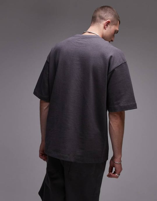 Topman avslappnad passform linneblandad kortärmad sweatshirt i kolgrått - Image 4