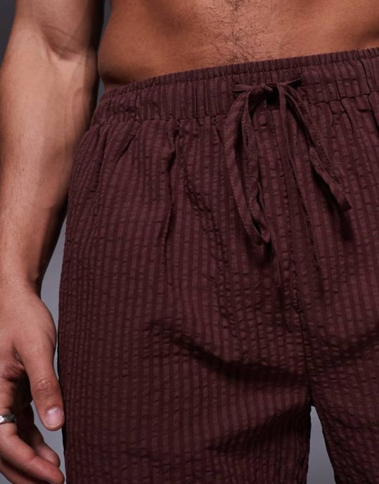 South Beach seersucker beach short co-ord in brown - Image 3