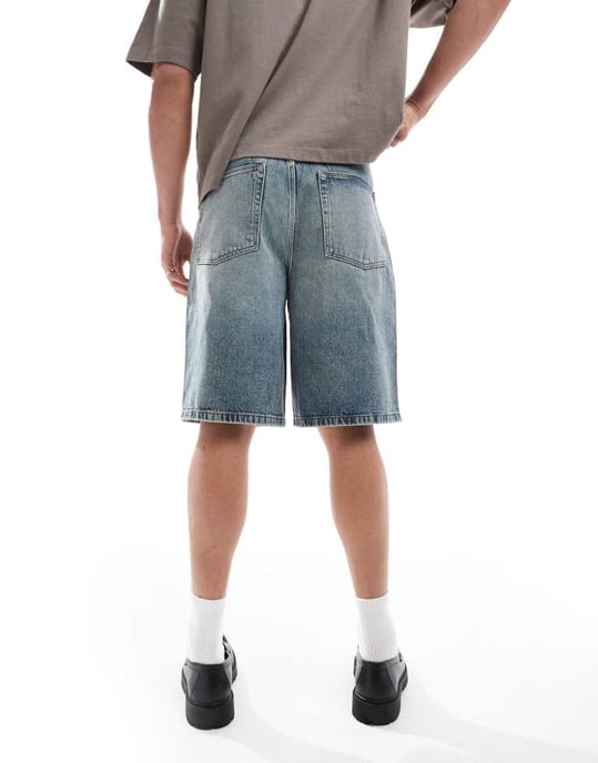 ASOS DESIGN längre denimjorts i ljus tvättad blå med ton - Image 2