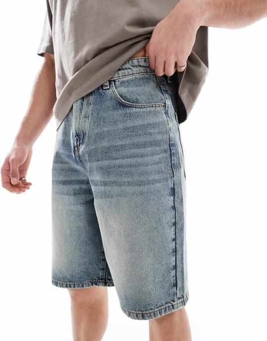 ASOS DESIGN längre denimjorts i ljus tvättad blå med ton - Image 4