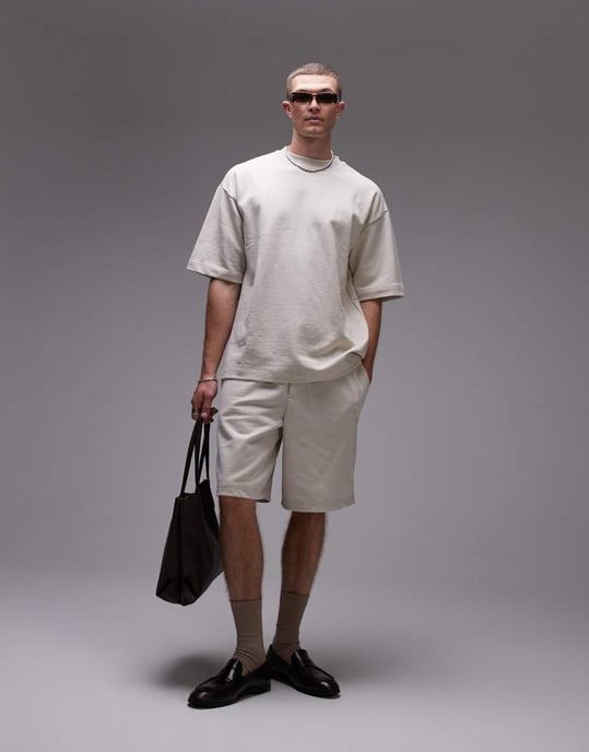 Topman avslappnad passform linneblandning kortärmad sweatshirt i stenfärg - Image 2