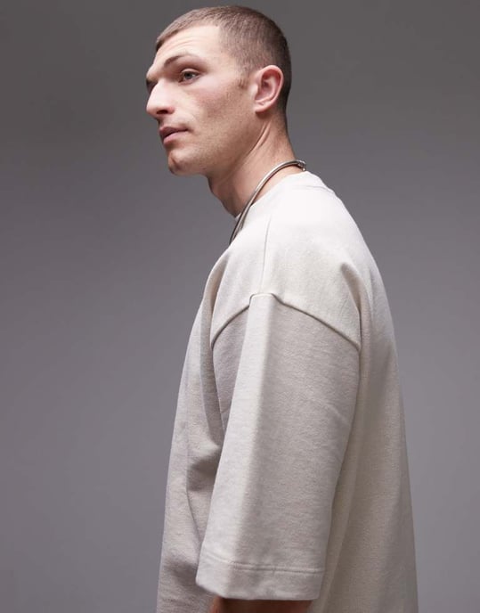 Topman avslappnad passform linneblandning kortärmad sweatshirt i stenfärg - Image 4