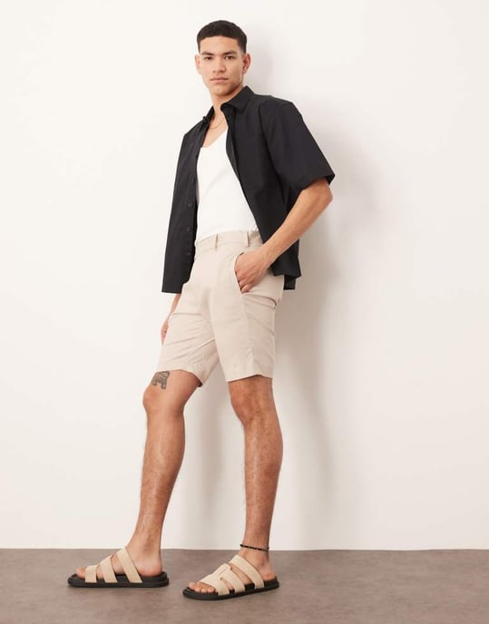 ASOS DESIGN smart slim fit linneblandning shorts i sten - Image 2
