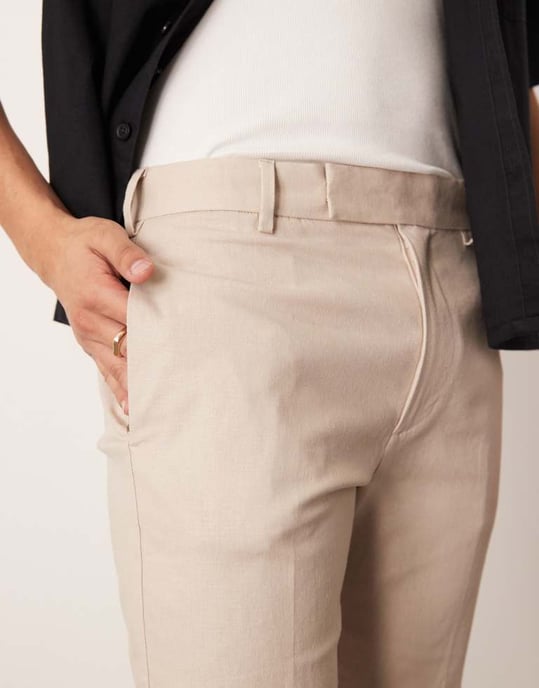 ASOS DESIGN smart slim fit linneblandning shorts i sten - Image 3