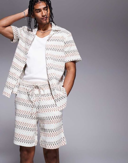 South Beach drawstring beach shorts in multi zig zag stripe - Image 4