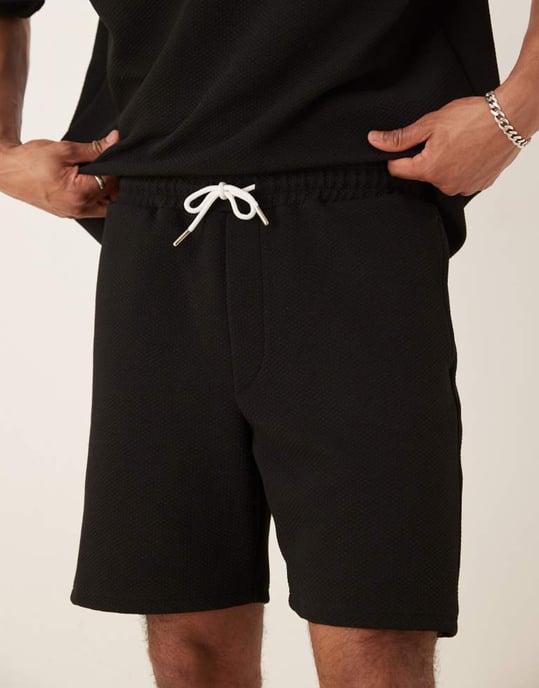 ASOS DESIGN koord slim tung texturerad shorts i svart - Image 2