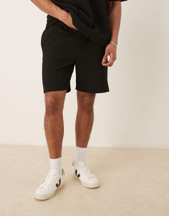 ASOS DESIGN koord slim tung texturerad shorts i svart - Image 3