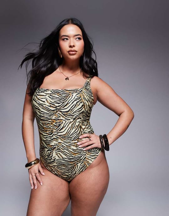 ASOS DESIGN Curve Gia ultimate revenge skulpterande baddräkt med fyrkantig halsringning i djurtryck - Image 4