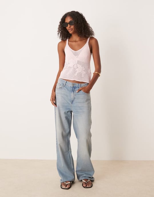 ASOS DESIGN spetstrikad linne i rosa - Image 2