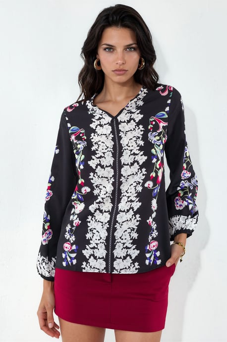 Bloemige V-hals Crêpe Blouse - Image 2