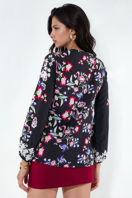 Bloemige V-hals Crêpe Blouse - Image 4