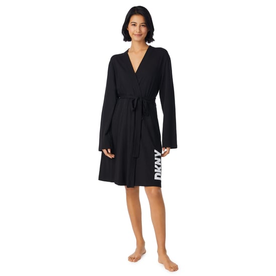 DKNY Cotton Logo Short Robe, Black - Image 1
