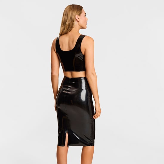 Faux leather crop top in black - Image 2