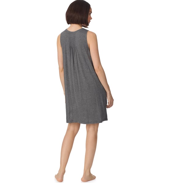 Sleeveless crew neck midi sleep tank chemise with pleats in grey - Image 2