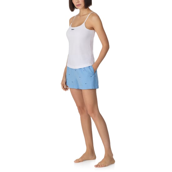 Cami with shelf bra and boxer sleep set in white and blue logo stripe - Image 3