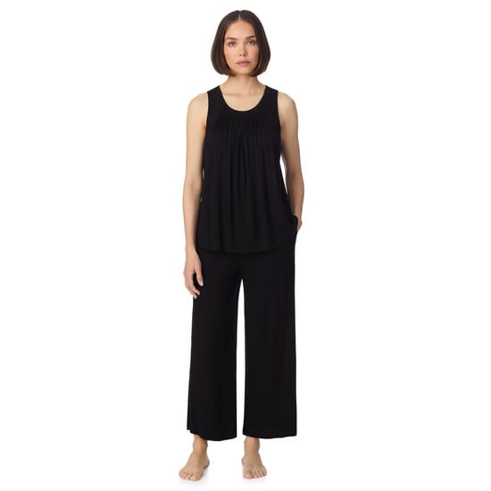 Crew tank and crop pant pyjama sleep set in black - Image 1