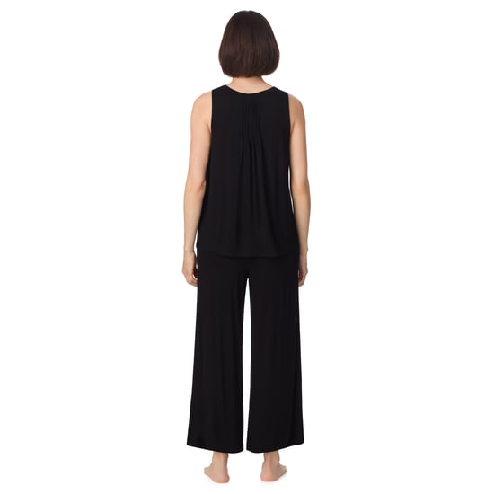 Crew tank and crop pant pyjama sleep set in black - Image 2