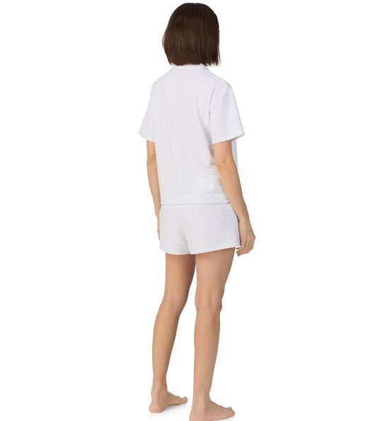 Short sleeve notch top and boxer sleep set in white logo - Image 2