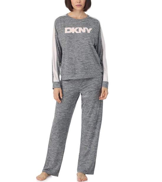Long sleeve top and pant lounge set in iron gate cationic - Image 1