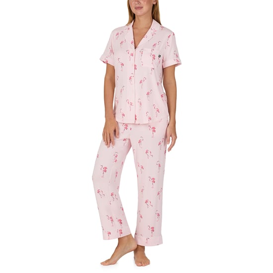 KS new york short sleeve notch crop pj set in flamingo cove - Image 3