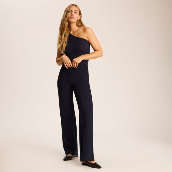 Neoprene wide leg pant with invisible stretch waistband in navy - Image 1