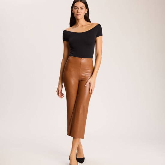 Signature faux leather ankle cropped wide leg pant in cognac - Image 1