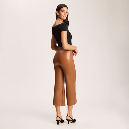 Signature faux leather ankle cropped wide leg pant in cognac - Image 2