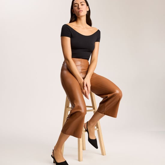 Signature faux leather ankle cropped wide leg pant in cognac - Image 3