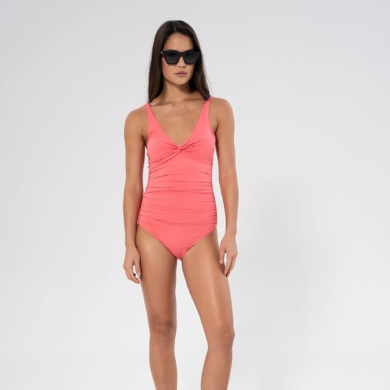 Simi solid swimsuit in pink coral with adjustable shoulder straps - Image 1