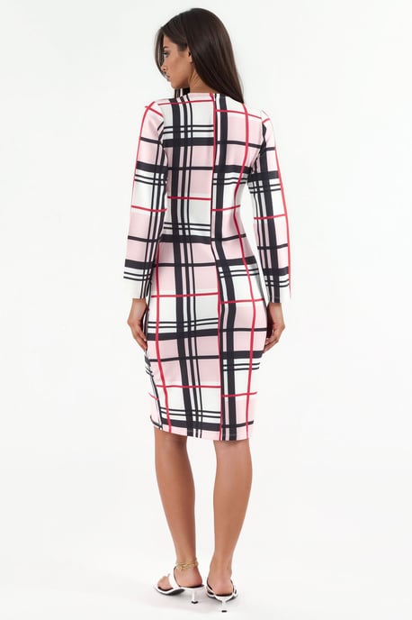 Ruitvormige Bodycon Midi Jurk met Cut-Out Detail - Image 1