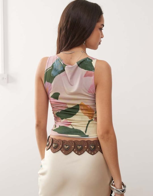 Reclaimed Vintage slash neck tank in watercolour floral print - Image 3