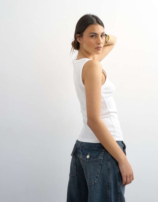 Topshop button rib vest in white - Image 3