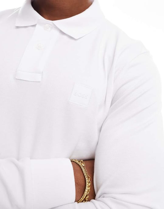 BOSS Orange Passerby long sleeve polo in white - Image 3