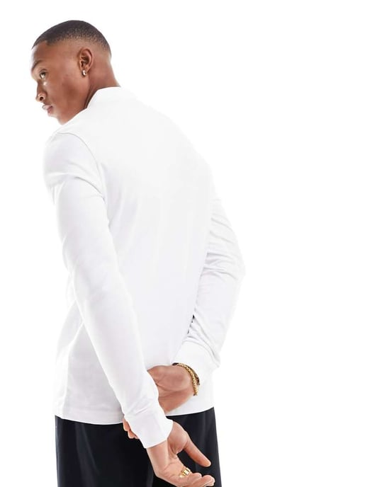 BOSS Orange Passerby long sleeve polo in white - Image 4