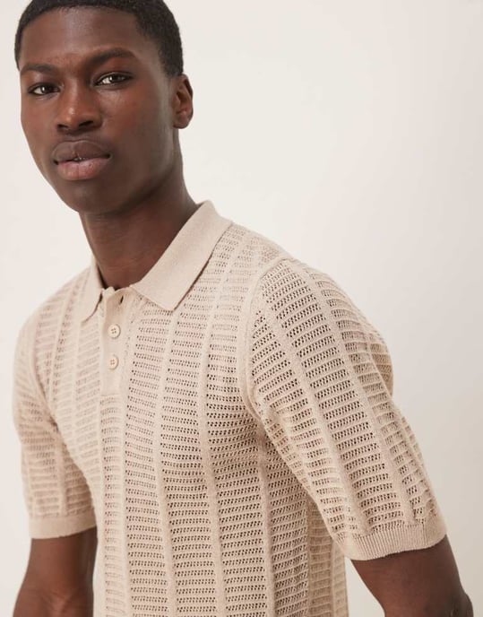 ASOS DESIGN texturerad polo i taupe - Image 2