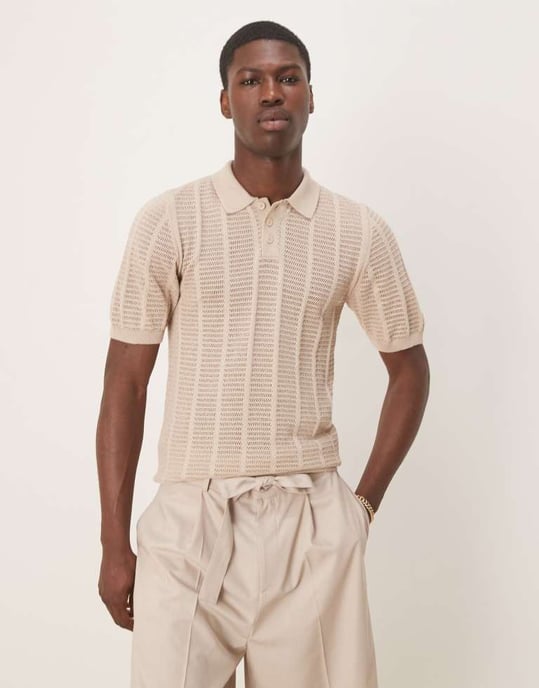 ASOS DESIGN texturerad polo i taupe - Image 3