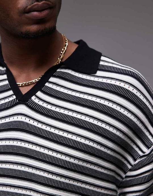 Topman stickad randig polo i monokrom - Image 2