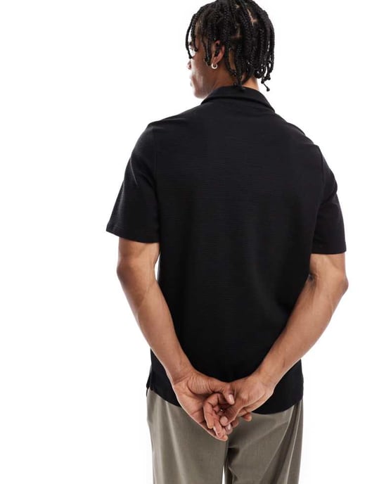 Jack & Jones texturerad zip polo i svart - Image 4