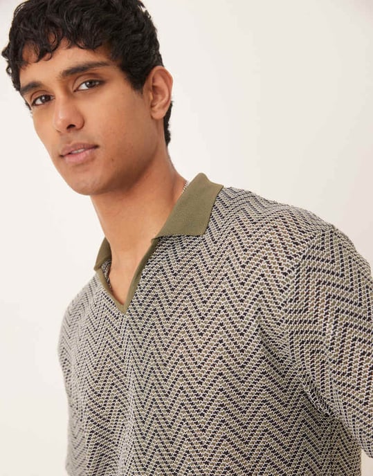 ASOS DESIGN boxy oversized polo i grön virkning - Image 2
