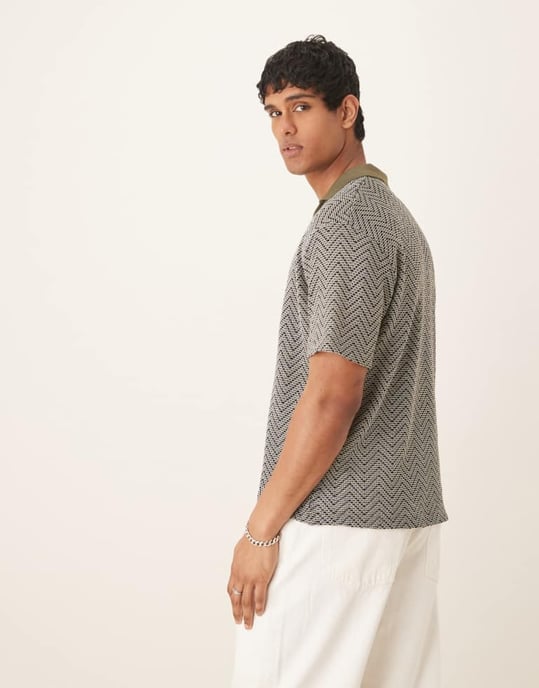 ASOS DESIGN boxy oversized polo i grön virkning - Image 3