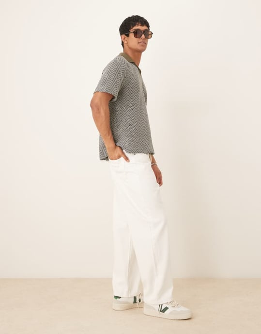 ASOS DESIGN boxy oversized polo i grön virkning - Image 4