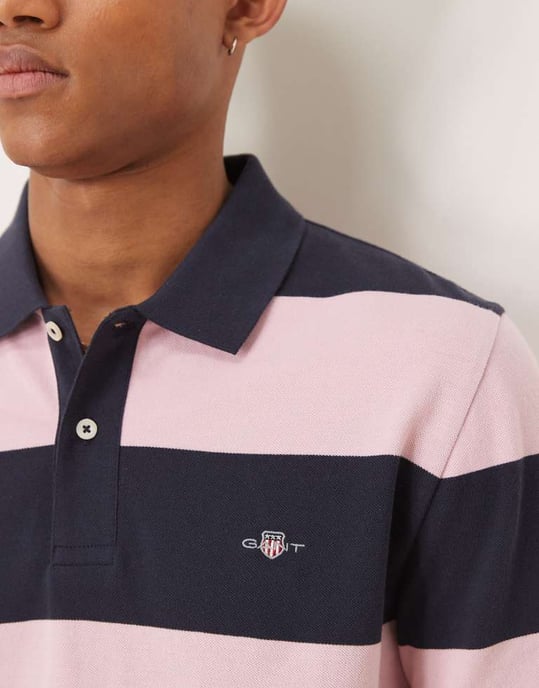 GANT sköldlogotyp randig pique polo i rosa - Image 2