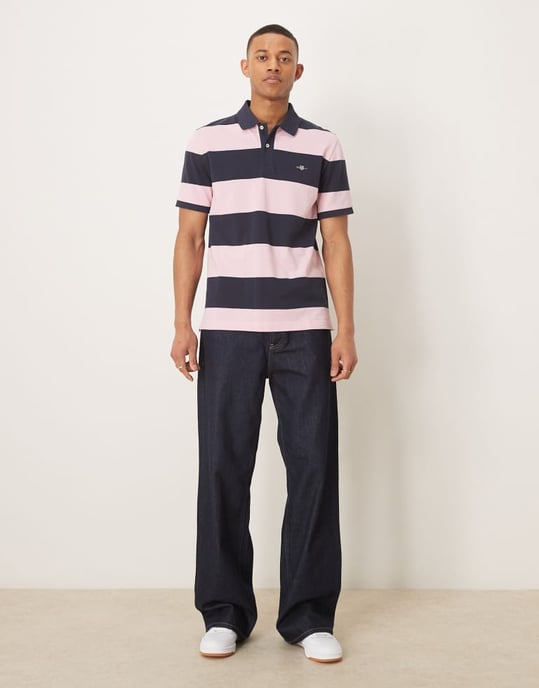 GANT sköldlogotyp randig pique polo i rosa - Image 3